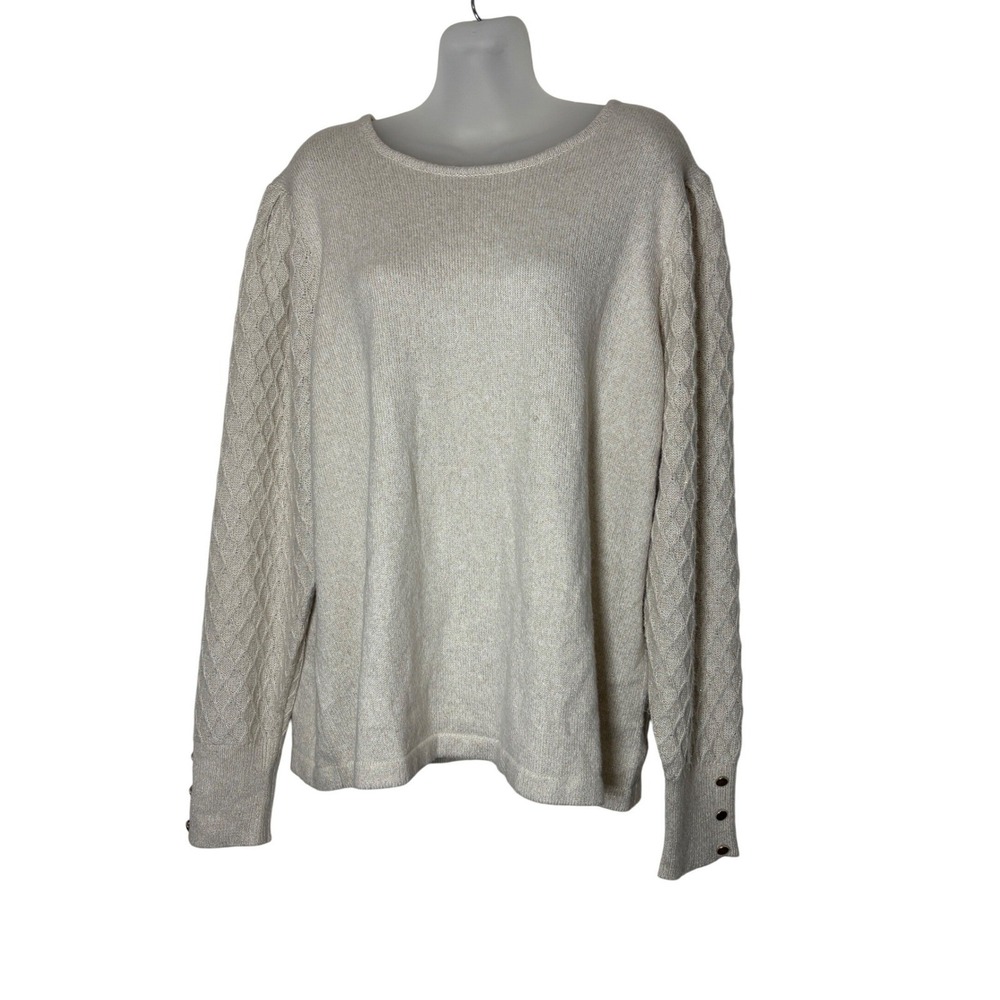 Anne Klein XXL Ivory Gold Metallic Shimmer Cable Sleeve Button Cuff Sweater NWT
